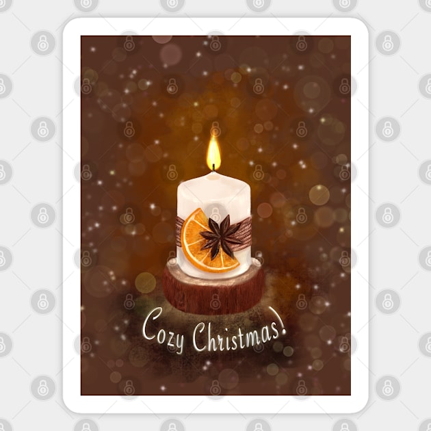 Cozy Christmas greeting Christmas candle among magic lights Magnet by Wolshebnaja